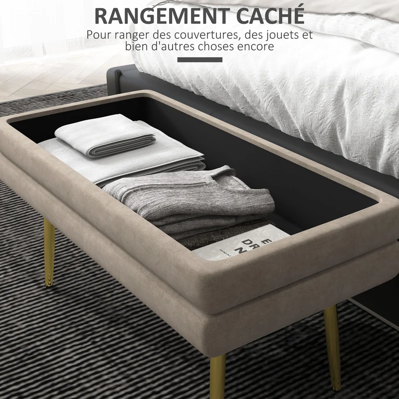 Banc coffre de rangement assise velours 79.5 x 37.5 x 43 cm grand rangement confort classique chic en polyester beige 21_0002925
