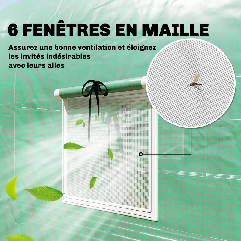 Serre tunnel de jardin 198 x 293 x 194 cm porte enroulable avec étagères solides style moderne en acier galvanisé vert 21_0005628