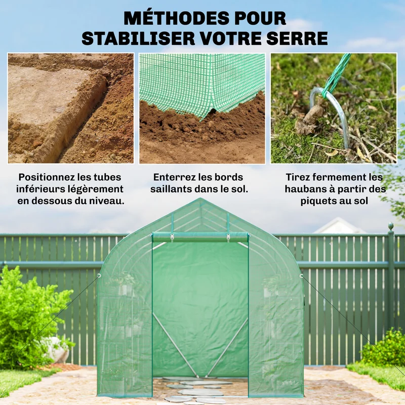 Serre tunnel de jardin 198 x 293 x 194 cm porte enroulable avec étagères solides style moderne en acier galvanisé vert 21_0005628
