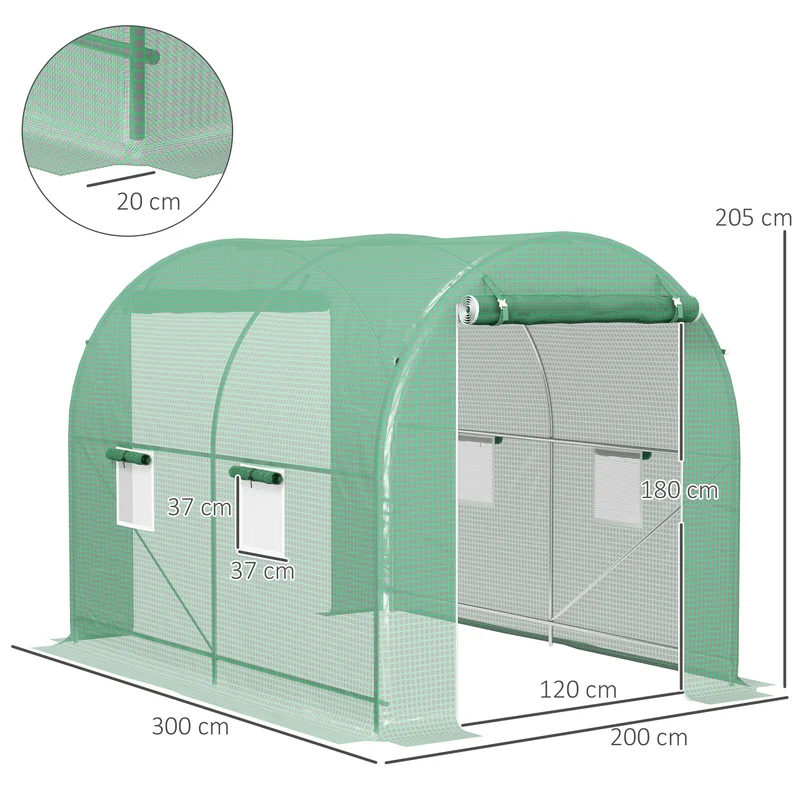 Serre de jardin tunnel 300 x 200 x 205 cm aération optimisée protection anti uv idéale contemporain en polyéthylène vert 21_0004103