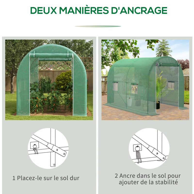 Serre de jardin tunnel 300 x 200 x 205 cm aération optimisée protection anti uv idéale contemporain en polyéthylène vert 21_0004103