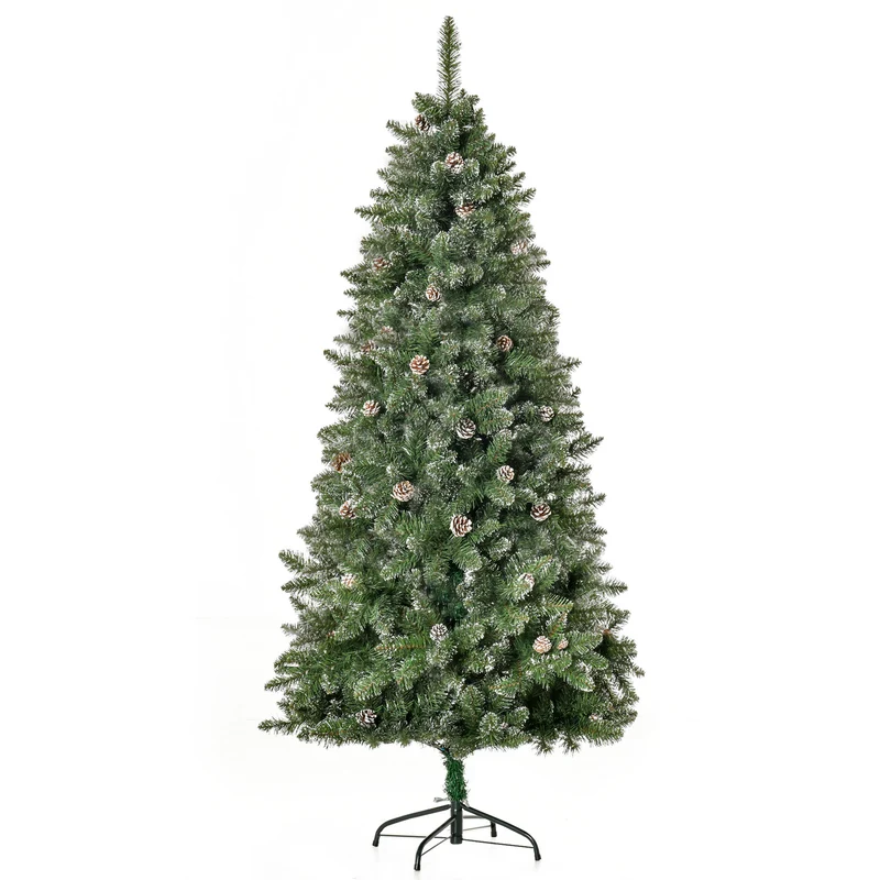 Sapin de noël artificiel conique 86 x 180 cm montage facile branches denses effet enneigé réaliste classique en PVC vert 21_0001230