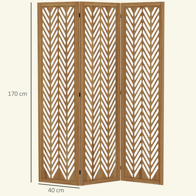 Paravent séparateur de pièce pliable 3 panneaux ajourés 120 x 170 x 1.7 cm intimité naturel moderne en bois marron clair 21_0001293