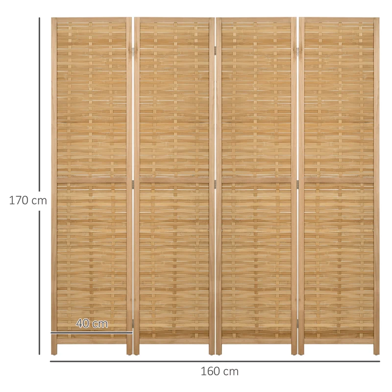 Paravent séparateur de pièce 4 panneaux 160 x 170 cm pliable portable rustique ambiance cosy salon en bambou naturel 21_0001282