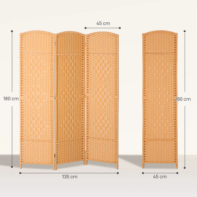 Paravent intérieur 3 panneaux pliable 135 x 1,7 x 180 cm intimité modulable design épuré en polypropylène brun clair 21_0001331