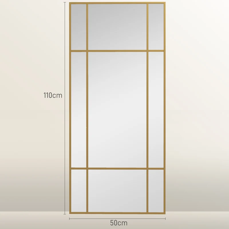 Miroir mural verrière rectangulaire 110 x 2 x 50 cm agrandit et illumine salon style industriel vintage en métal doré 21_0001349