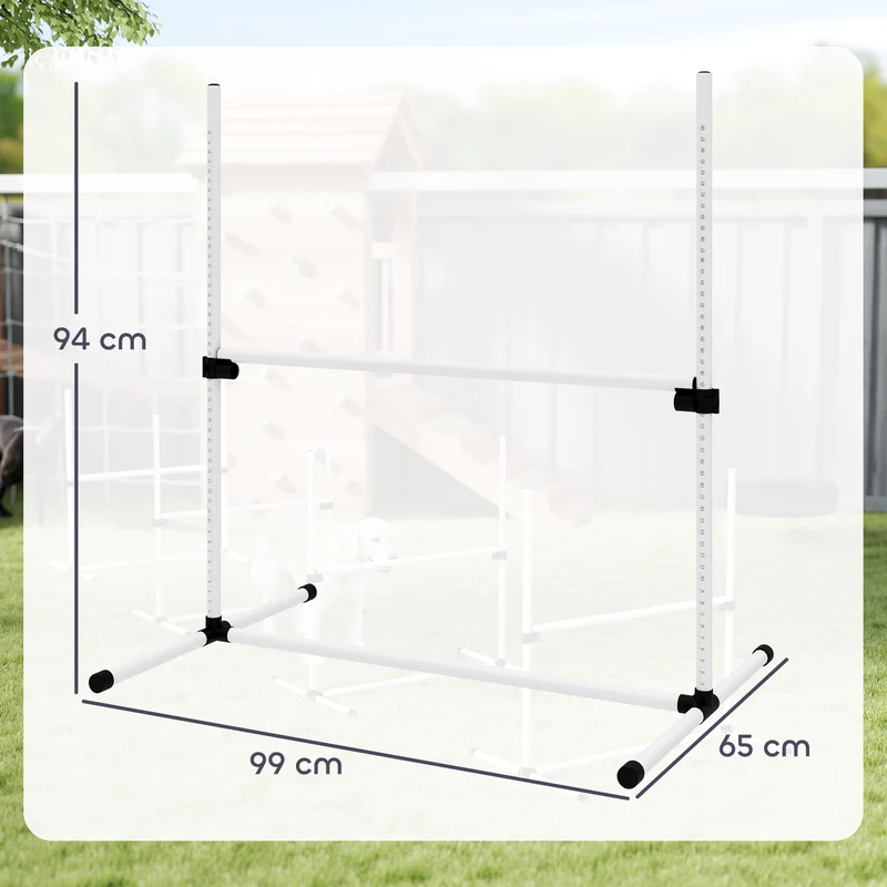 Lot de 4 obstacles d'agilité pour chien jardin 99 x 65 x 94 cm hauteur réglable sac transport moderne en plastique blanc 21_0007516