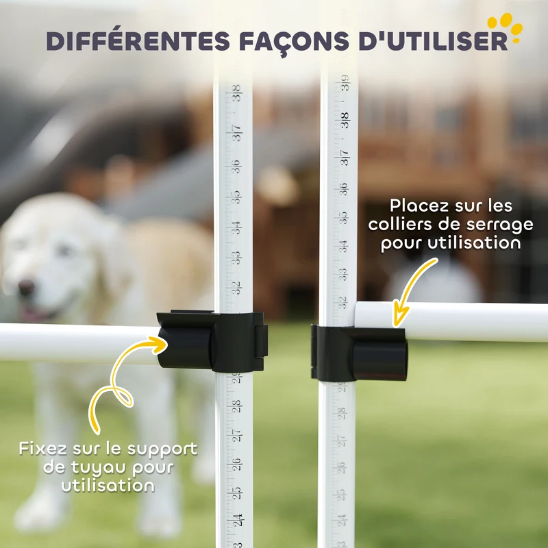 Lot de 4 obstacles d'agilité pour chien jardin 99 x 65 x 94 cm hauteur réglable sac transport moderne en plastique blanc 21_0007516
