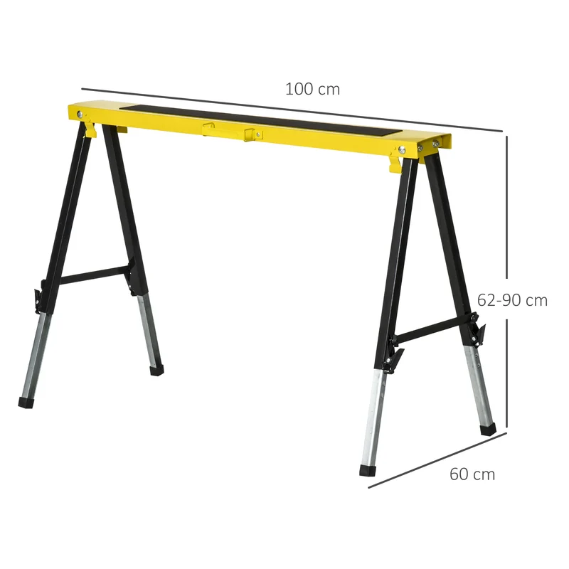 Lot de 2 tréteaux pliables télescopiques bricolage réglables 100 x 60 x 62-90 cm antidérapants industriel en métal noir 21_0007082