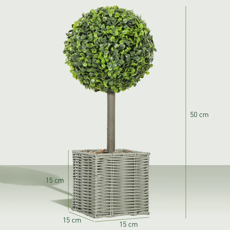 Lot de 2 topiaires de buis artificiels pour salon 50 x 15 x 15 cm sans arrosage design contemporain en plastique vert 21_0001398