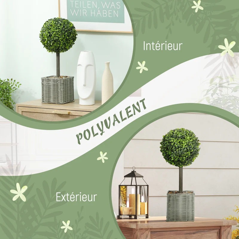 Lot de 2 topiaires de buis artificiels pour salon 50 x 15 x 15 cm sans arrosage design contemporain en plastique vert 21_0001398