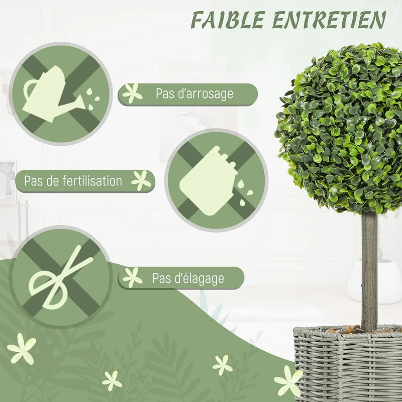 Lot de 2 topiaires de buis artificiels pour salon 50 x 15 x 15 cm sans arrosage design contemporain en plastique vert 21_0001398