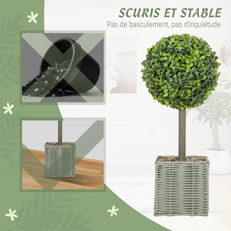 Lot de 2 topiaires de buis artificiels pour salon 50 x 15 x 15 cm sans arrosage design contemporain en plastique vert 21_0001398