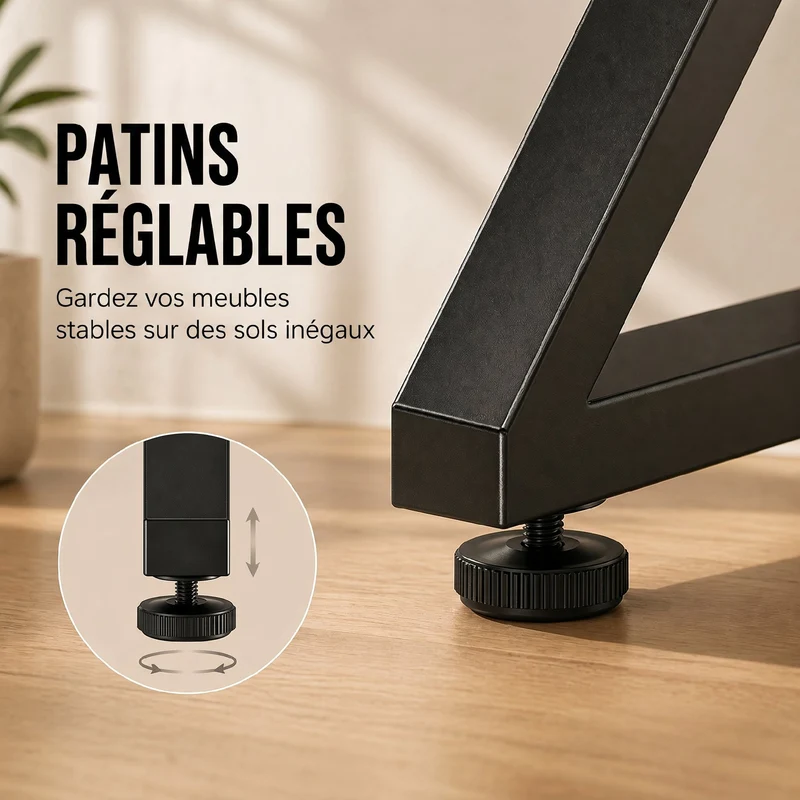 Lot de 2 pieds de table en forme x 60 x 72 cm pour bureau patins réglables stabilité style industriel en acier noir 21_0007152