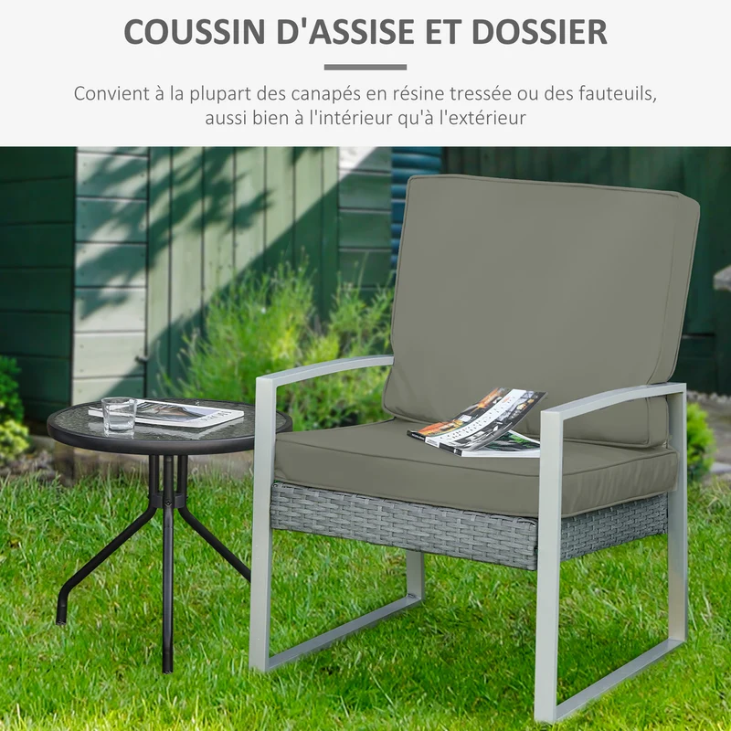 Lot de 2 coussins fauteuil assise dossier 56 x 52 x 7/56 x 46 x 7 cm garnissage 7cm zippés épuré en polyester gris foncé 21_0004661