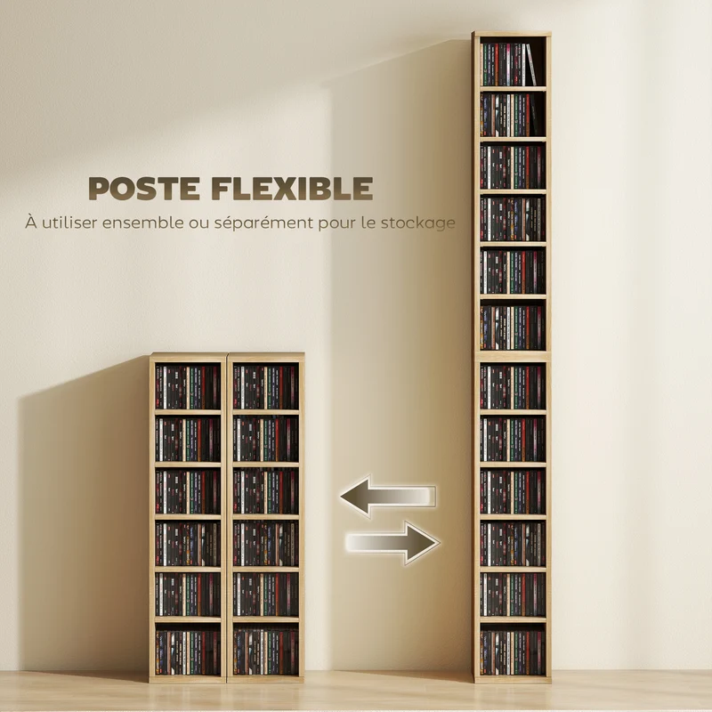 Lot de 2 colonnes cd 21 x 22.5 x 88.5 cm 204 cd grande capacité anti basculement moderne en panneaux de particules chêne 21_0001801