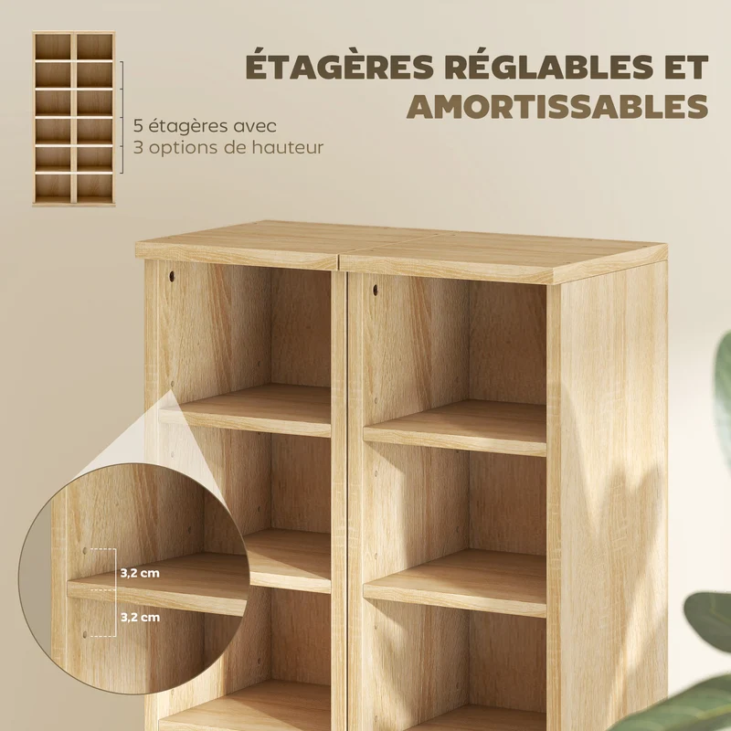 Lot de 2 colonnes cd 21 x 22.5 x 88.5 cm 204 cd grande capacité anti basculement moderne en panneaux de particules chêne 21_0001801
