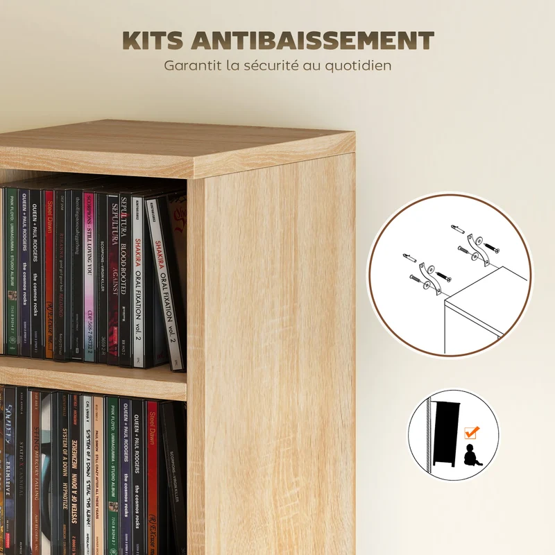 Lot de 2 colonnes cd 21 x 22.5 x 88.5 cm 204 cd grande capacité anti basculement moderne en panneaux de particules chêne 21_0001801