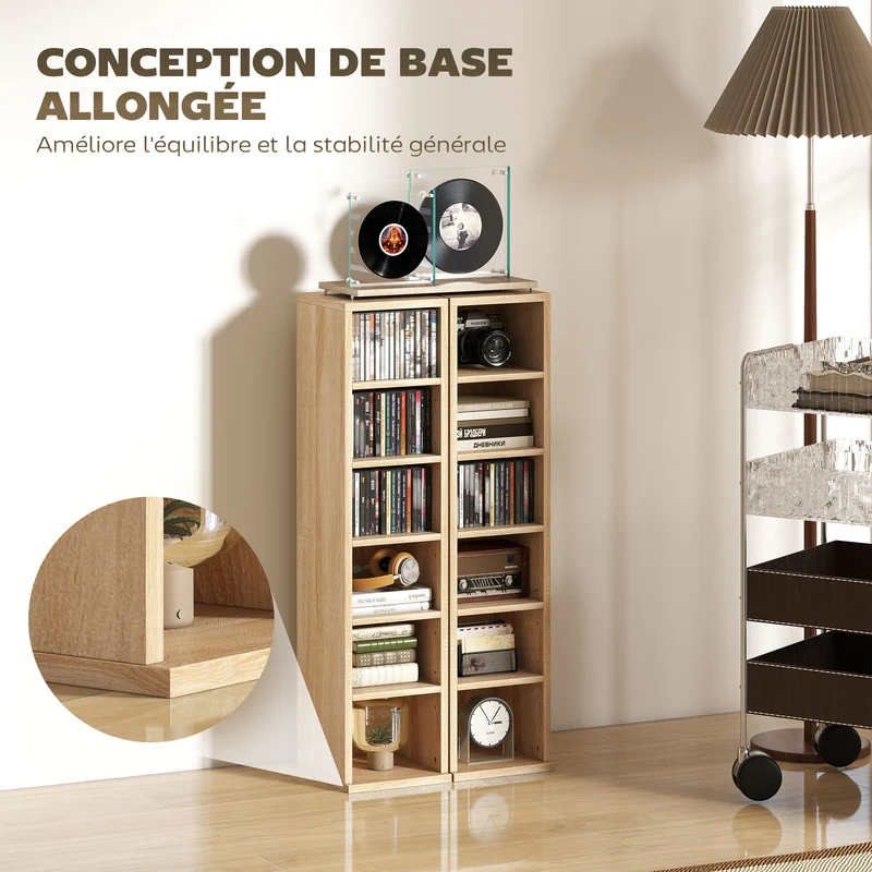 Lot de 2 colonnes cd 21 x 22.5 x 88.5 cm 204 cd grande capacité anti basculement moderne en panneaux de particules chêne 21_0001801