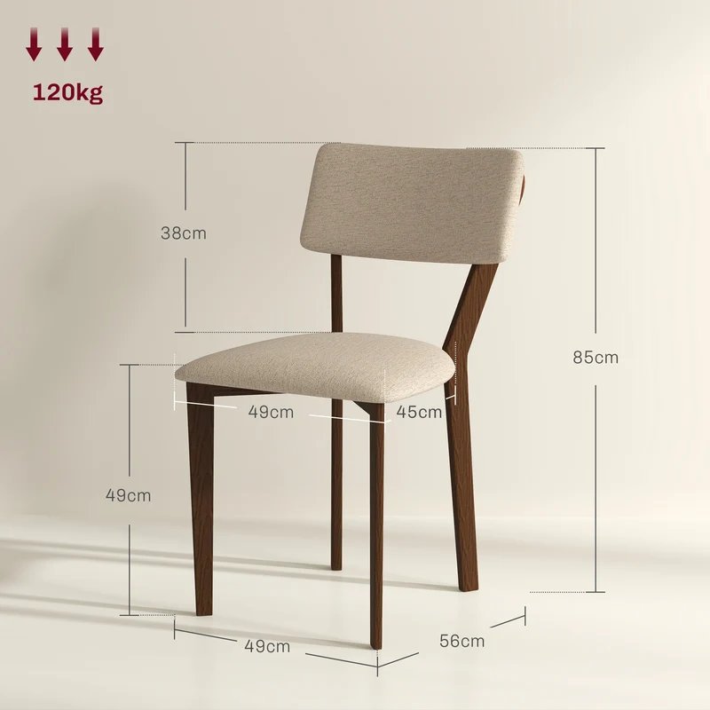 Lot de 2 chaises salle à manger 49 x 56 x 85 cm assise rembourrée barre en x moderne scandinave en polyester beige 21_0003260