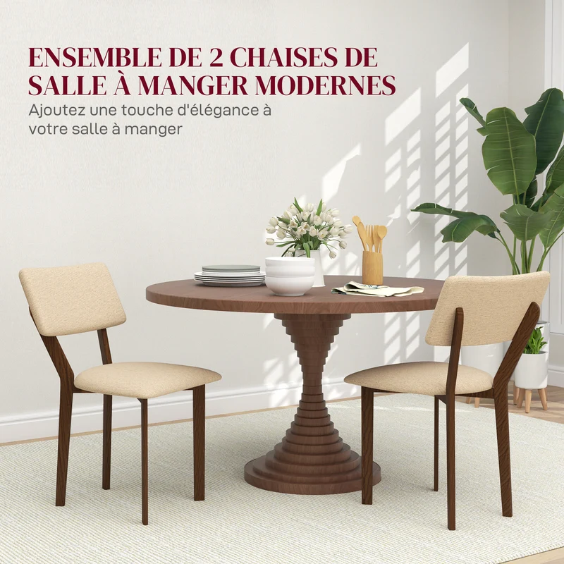 Lot de 2 chaises salle à manger 49 x 56 x 85 cm assise rembourrée barre en x moderne scandinave en polyester beige 21_0003260