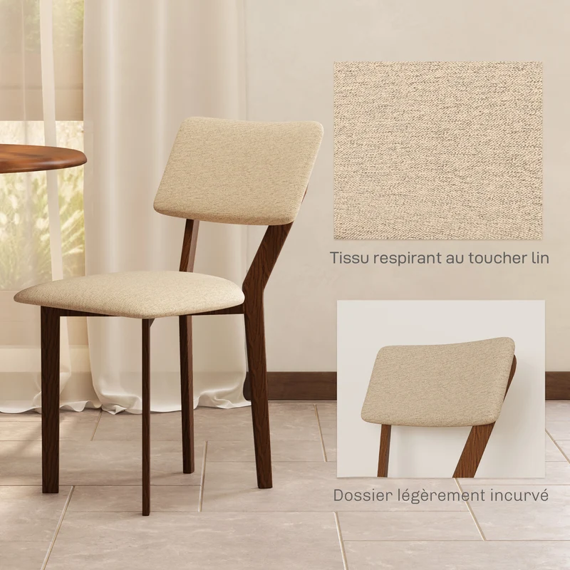 Lot de 2 chaises salle à manger 49 x 56 x 85 cm assise rembourrée barre en x moderne scandinave en polyester beige 21_0003260