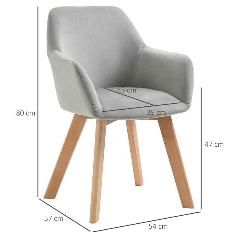 Lot de 2 chaises de salle à manger rembourrées dossier incurvé 54 x 57 x 80 cm scandinave contemporain en tissu gris 21_0002290