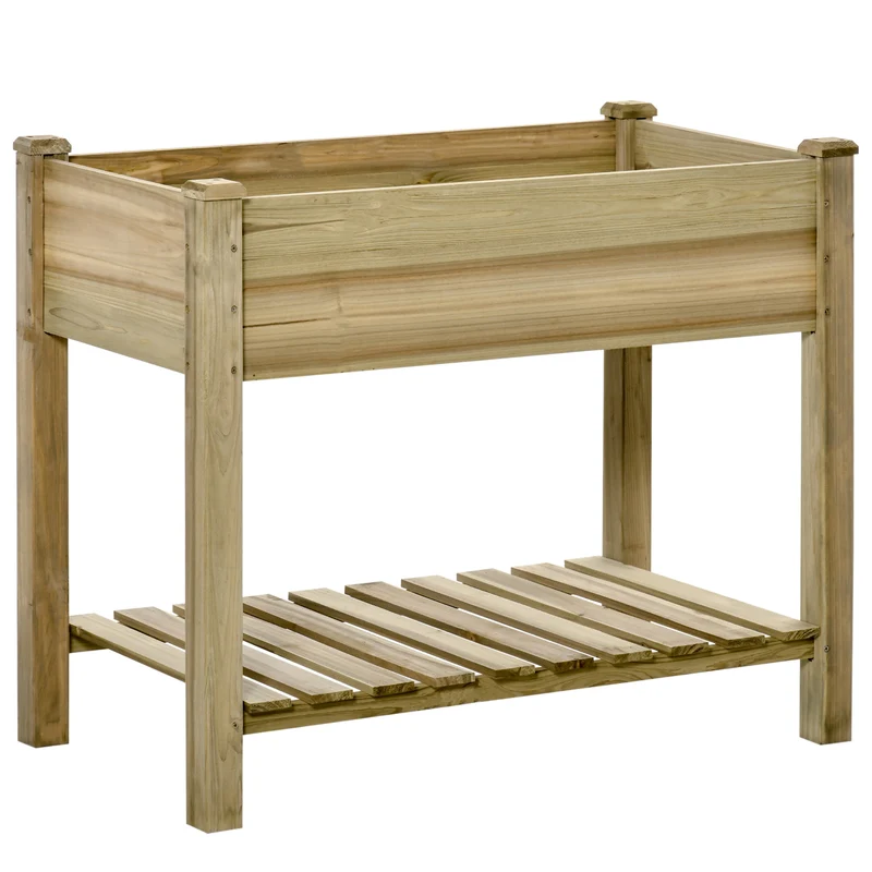 Jardinière surélevée potager 91 x 51 x 76 cm étagère de rangement drainage intégré pour balcon rustique en bois marron 21_0004265