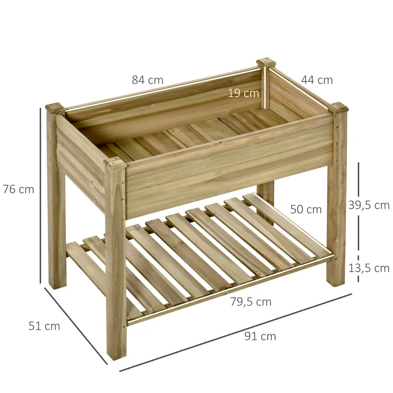Jardinière surélevée potager 91 x 51 x 76 cm étagère de rangement drainage intégré pour balcon rustique en bois marron 21_0004265