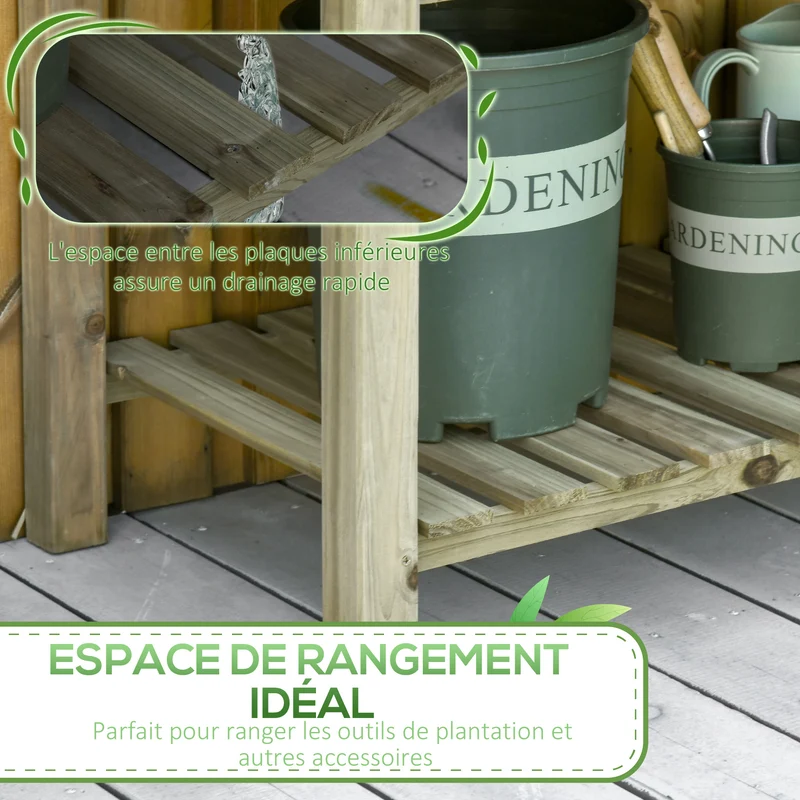 Jardinière surélevée potager 91 x 51 x 76 cm étagère de rangement drainage intégré pour balcon rustique en bois marron 21_0004265