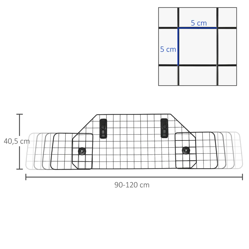 Grille de protection compacte pour chien largeur réglable 90-120 x 40,5 cm pour coffre moderne épuré en métal noir 21_0007223