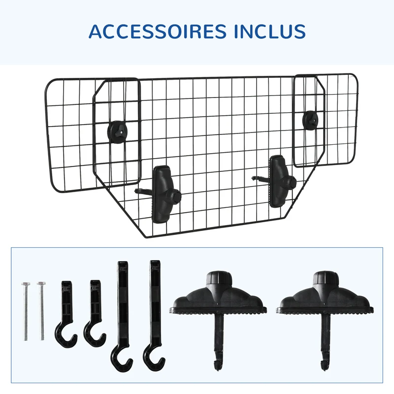 Grille de protection compacte pour chien largeur réglable 90-120 x 40,5 cm pour coffre moderne épuré en métal noir 21_0007223