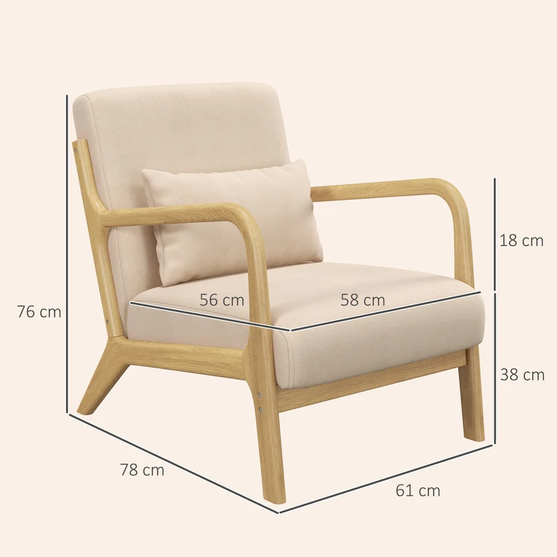 Fauteuil relax assise profonde 61 x 78 x 76 cm dossier incliné accoudoirs cocooning contemporain en polyester beige 21_0003090