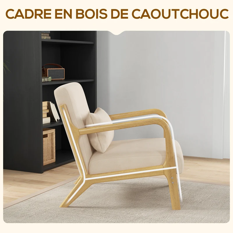 Fauteuil relax assise profonde 61 x 78 x 76 cm dossier incliné accoudoirs cocooning contemporain en polyester beige 21_0003090
