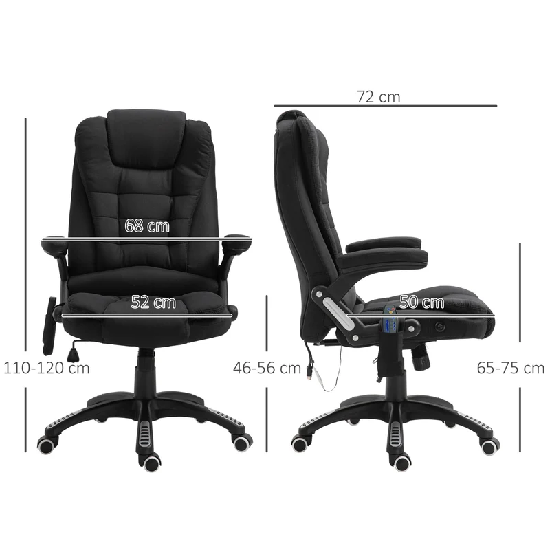 Fauteuil de bureau 68 x 72 x 110-120 cm massant chauffant moderne design ambiance cosy finition mate en polyester noir 21_0006151