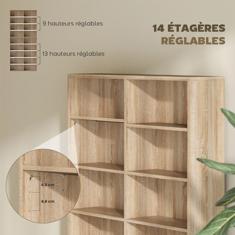 Etagère de rangement cd et dvd 78.5 x 24 x 175 cm 640 cd gain de place moderne en panneau de particules bois naturel 21_0002509