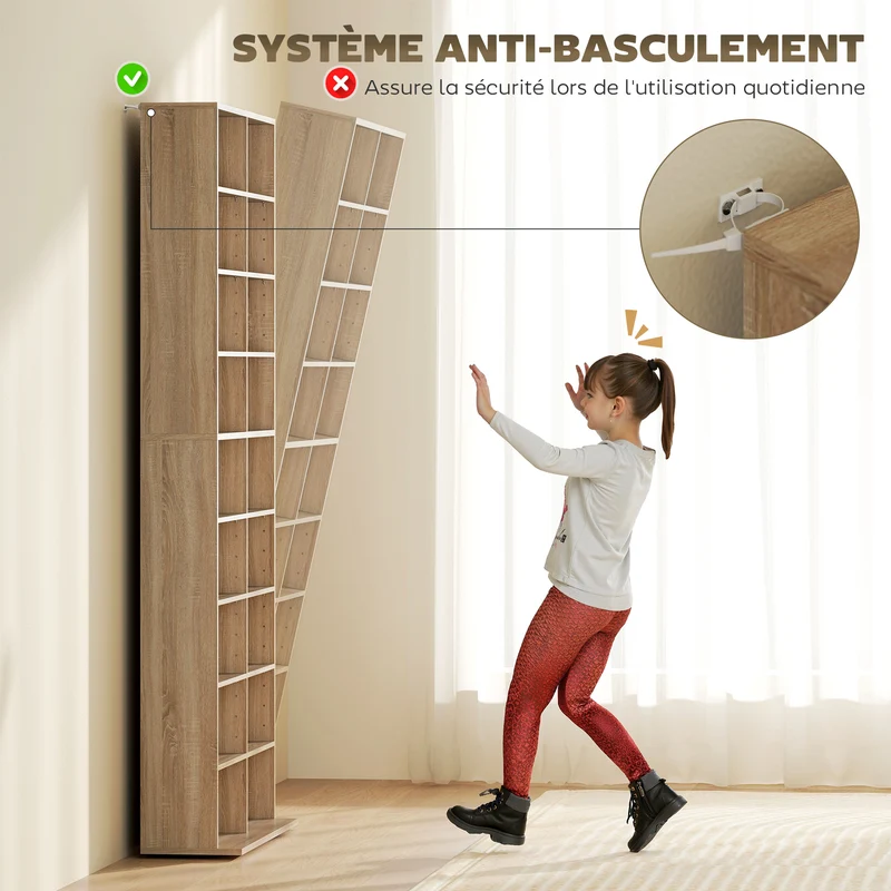 Etagère de rangement cd et dvd 78.5 x 24 x 175 cm 640 cd gain de place moderne en panneau de particules bois naturel 21_0002509