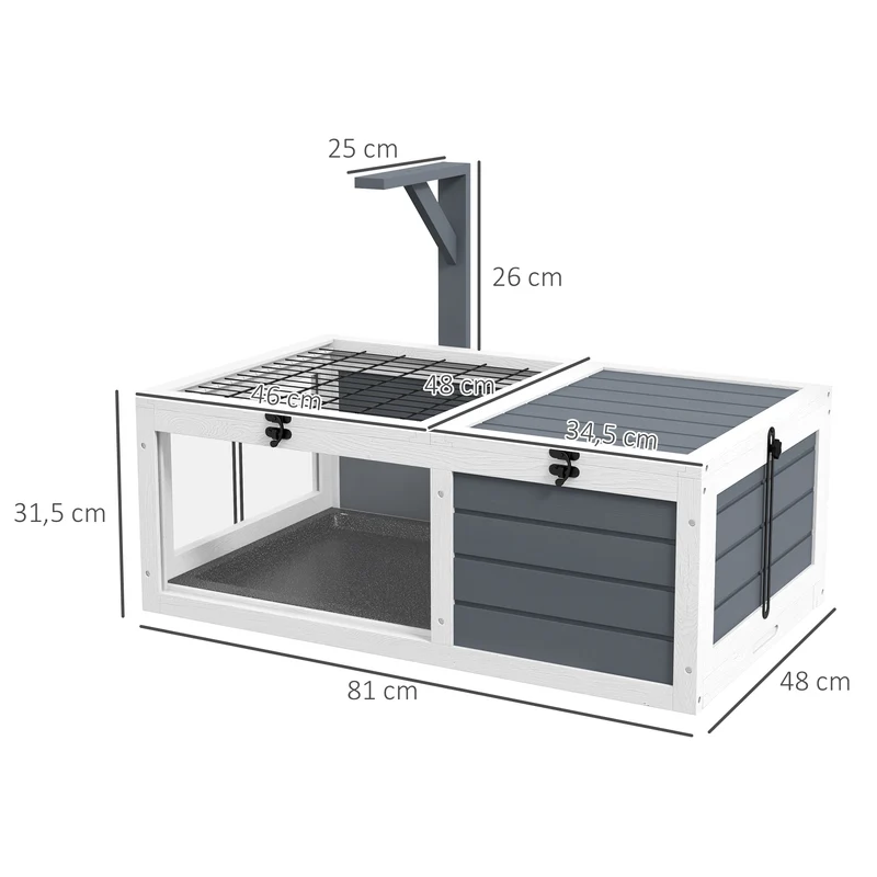 Enclos pour tortue double aire 81 x 48 x 31.5 cm niche abritée entretien facile contemporain scandinave en bois gris 21_0007839