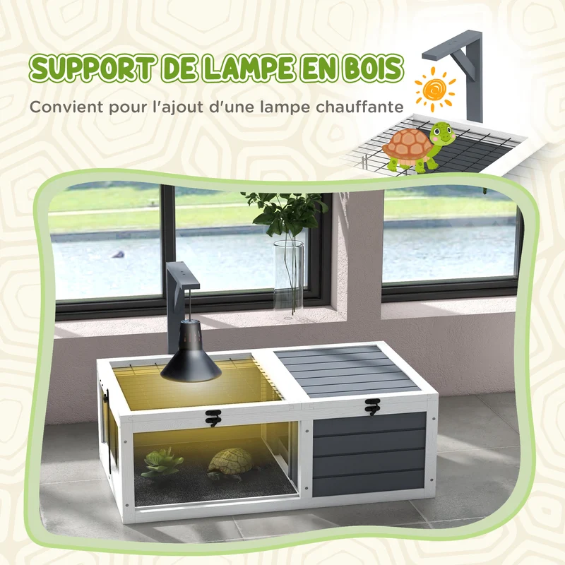 Enclos pour tortue double aire 81 x 48 x 31.5 cm niche abritée entretien facile contemporain scandinave en bois gris 21_0007839