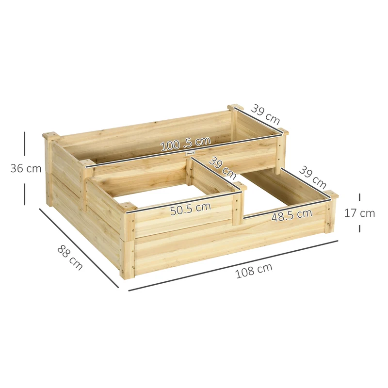 Carré potager en escalier jardin balcon terrasse 108 x 88 x 36 cm triple niveaux sans fond rustique en bois naturel 21_0004317