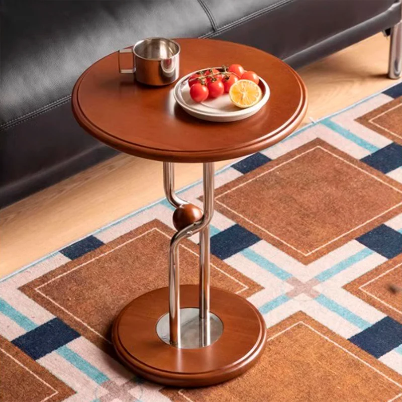 Traditional Chinese Rubberwood Stainless Steel Round Sphere End Table 1-Tier For Living Room