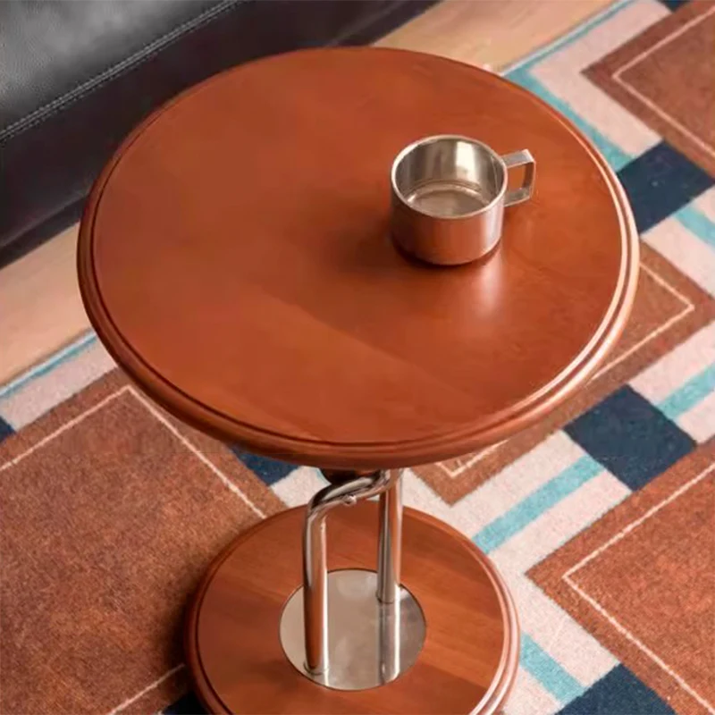 Traditional Chinese Rubberwood Stainless Steel Round Sphere End Table 1-Tier For Living Room