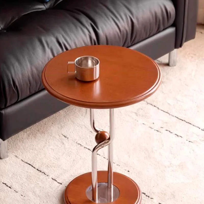 Traditional Chinese Rubberwood Stainless Steel Round Sphere End Table 1-Tier For Living Room
