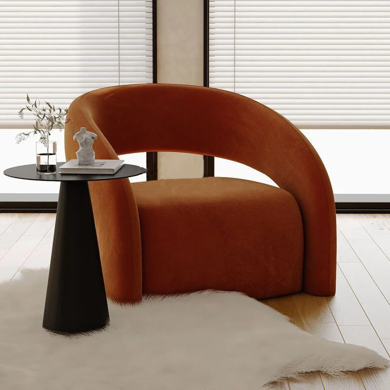 Modern Luxury Curved Square Leather Sherpa Fabric Wood Accent Chair Backrest Arm For Living Room