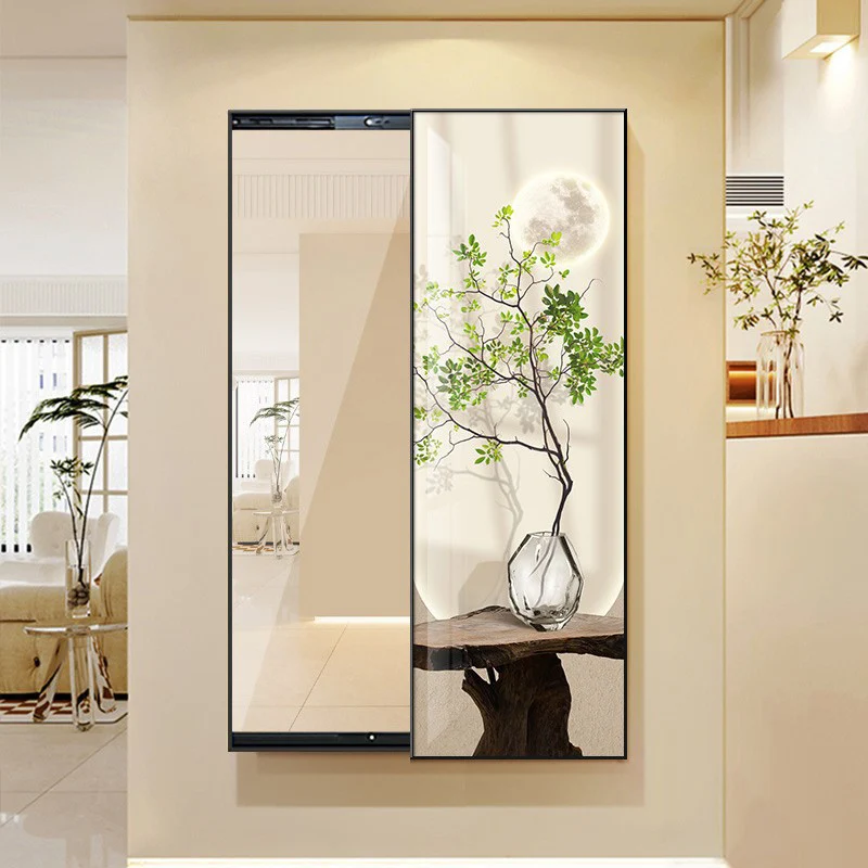 Contemporary Creative Rectangular Float Glass PS Push-Slide Decorative Full-Length Mirror For Living Room & Entryways