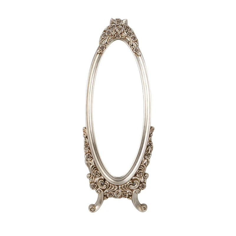 Traditional European Oval PU Faux Wood Float Glass Full-Length Mirror For Bedroom