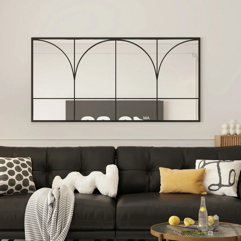 Traditional French Rectangular Iron Tempered Glass Decorative Wall Mirror For Living Room