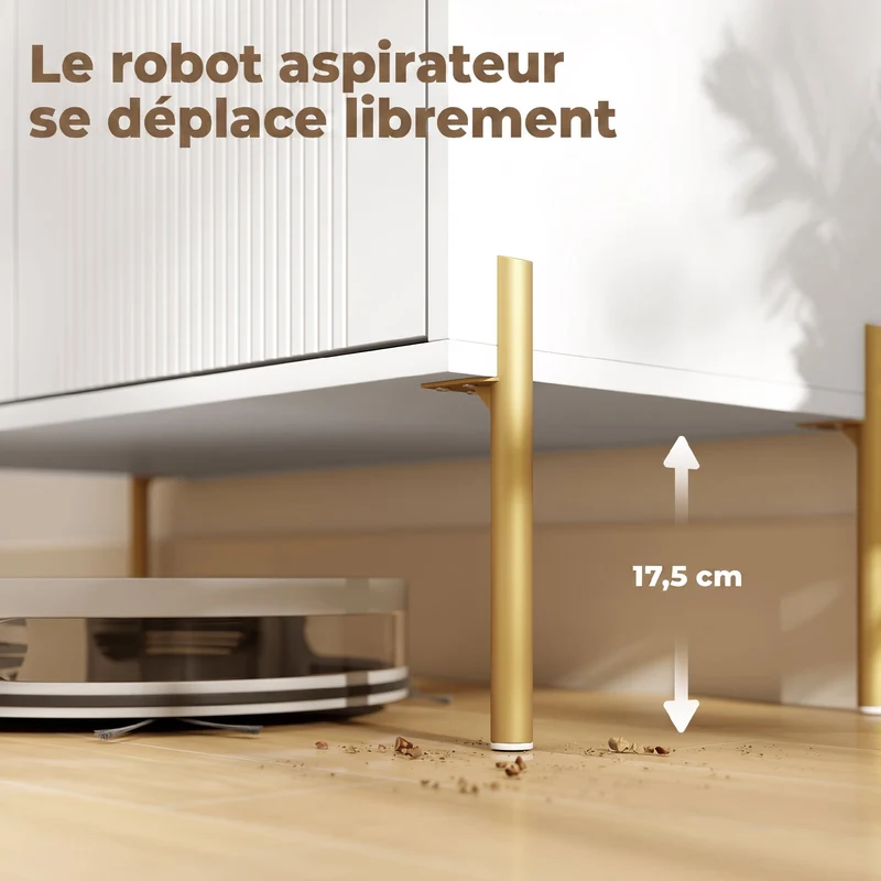 Buffet bas de rangement salon 120 x 39,1 x 76 cm tiroirs silencieux étagères réglables moderne tendance en MDF blanc 21_0003564