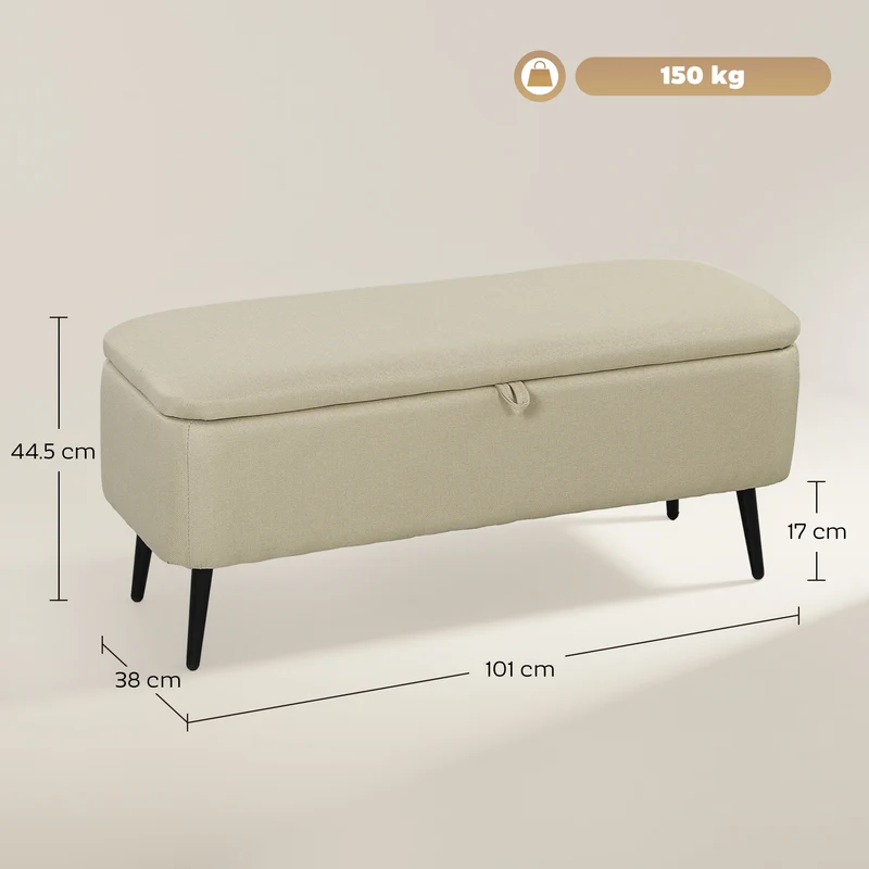 Banc coffre rectangulaire 101 x 38.5 x 44.5 cm rangement gain de place minimaliste salon et chambre en polyester beige 21_0002876