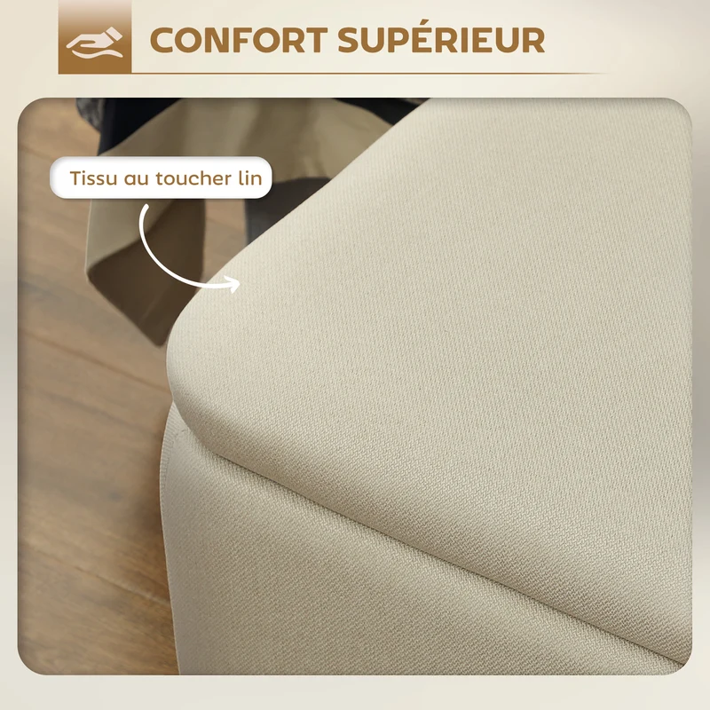 Banc coffre rectangulaire 101 x 38.5 x 44.5 cm rangement gain de place minimaliste salon et chambre en polyester beige 21_0002876